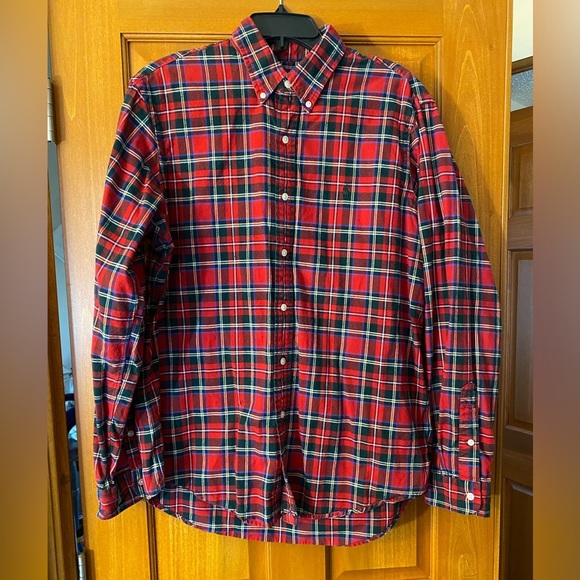 Ralph Lauren Plaid Cotton Button Down Mens Large Red Green Christmas Lumberjack - Picture 1 of 10